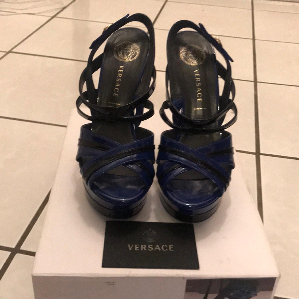 Versace Blue and Black Heels Size 37.5